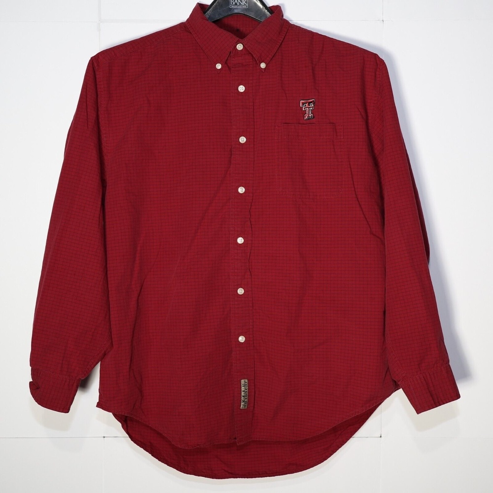 Texas Tech Mens Size L Button Up Red Long Sleeve Collard Shirt